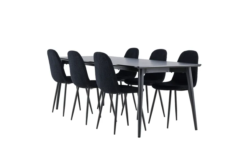 Ellis Spisegruppe 230 cm Rektangulær med 6 Polar stoler, Sort/Sort