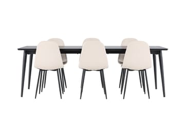 Ellis Spisegruppe 230 cm Rektangulær med 6 Polar stoler - Sort/Beige - Møbler - Bord - Spisegruppe