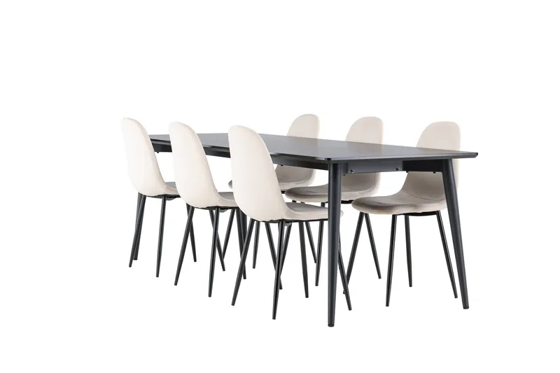 Ellis Spisegruppe 230 cm Rektangulær med 6 Polar stoler, Sort/Beige