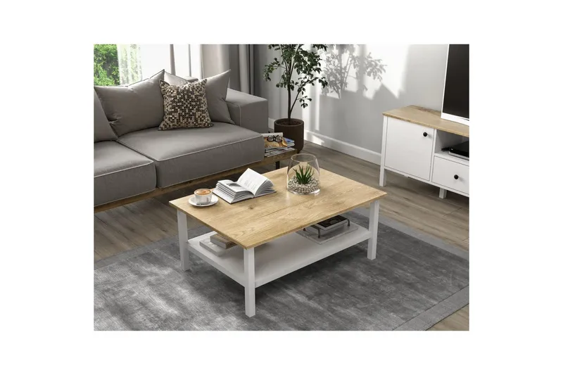 Elvano Stuebord 100 cm - Natur/Hvit - Møbler - Bord - Sofabord & salongbord