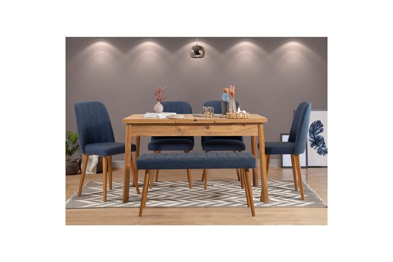 Ergene Spisegruppe 120 cm Rektangulær - Natur/Blå - Møbler - Bord - Spisegruppe