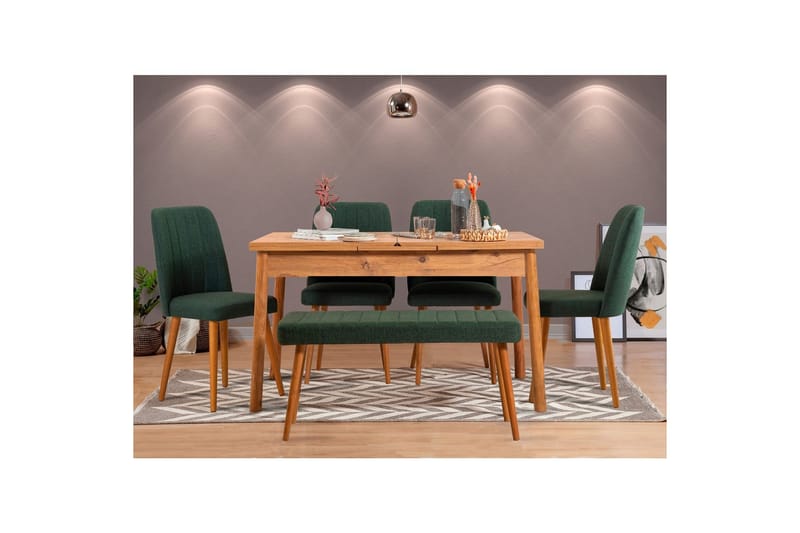 Ergene Spisegruppe 120 cm Rektangulær - Natur/Grønn - Møbler - Bord - Spisegruppe