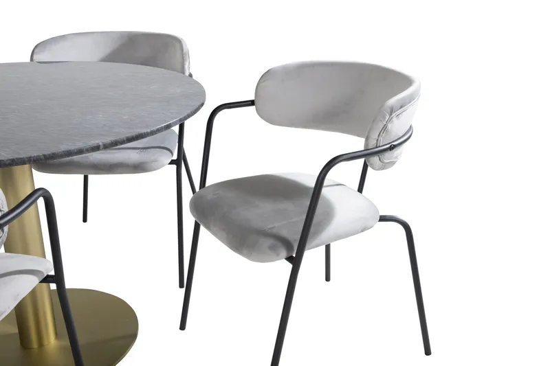 Estelle Matgruppe 106 cm Rund med 4 Arrow stoler - Sort/Guld - Møbler - Bord - Spisegruppe