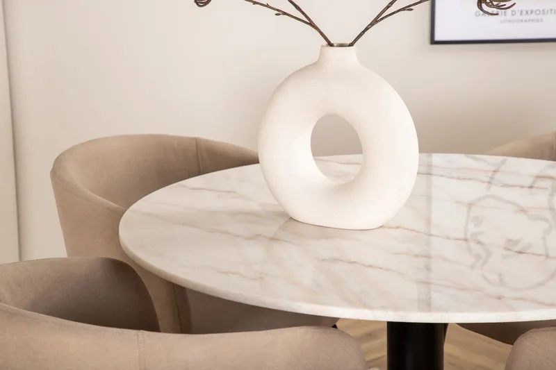 Estelle Matgruppe 106 cm Rund med 4 Berit stoler - Beige - Møbler - Bord - Spisegruppe