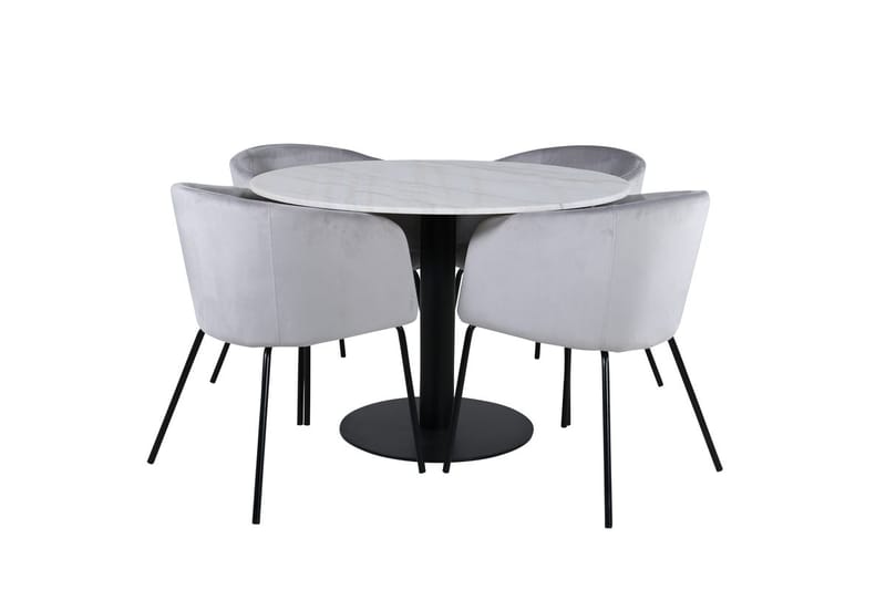 Estelle rund spisegruppe 106 cm med 4 Berit spisestoler - lysegrått fløyelsstoff - Møbler - Bord - Spisegruppe