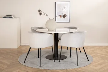 Estelle rund spisegruppe 106 cm med 4 Berit spisestoler - lysegrått fløyelsstoff - Møbler - Bord - Spisegruppe