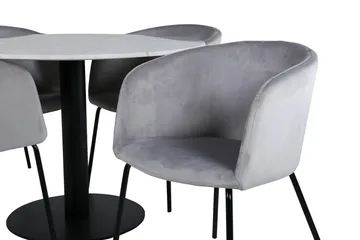 Estelle rund spisegruppe 106 cm med 4 Berit spisestoler - lysegrått fløyelsstoff - Møbler - Bord - Spisegruppe