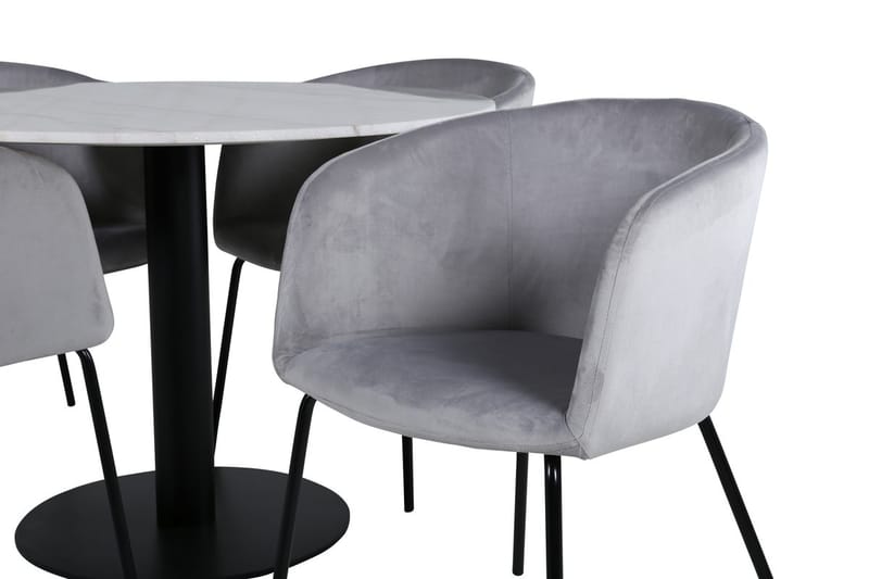 Estelle rund spisegruppe 106 cm med 4 Berit spisestoler - lysegrått fløyelsstoff - Møbler - Bord - Spisegruppe