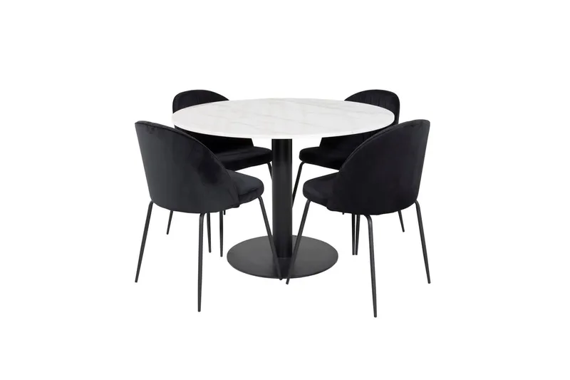 Estelle rundt spisebord 106 cm i marmor med 4 Wrinkles spisestoler - Møbler - Bord - Spisegruppe