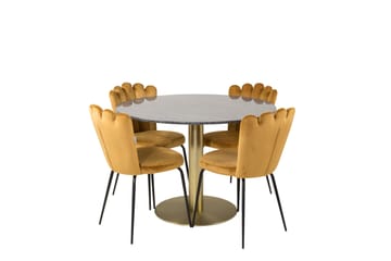 Estelle Spisegruppe 106 cm Rund med 4 Limhamn Stoler - Sort/Guld - Møbler - Bord - Spisegruppe