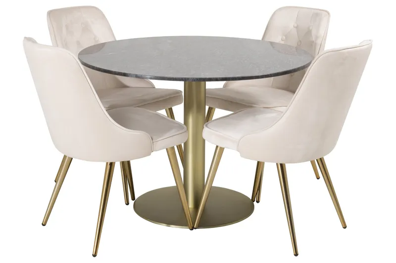 Estelle Spisegruppe 106 cm Rund med 4 Velvet Stoler, Beige