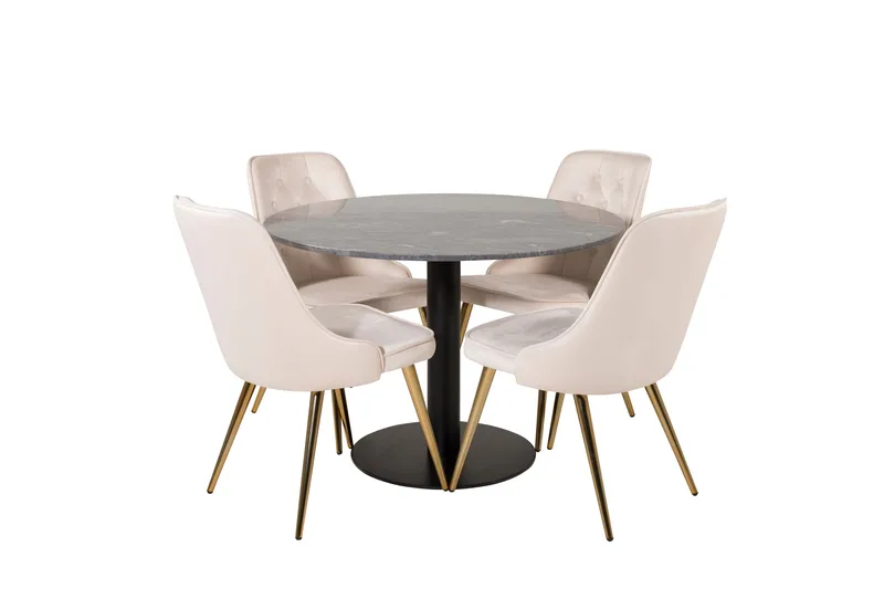 Estelle Spisegruppe 106 cm Rund med 4 Velvet Stoler, Beige