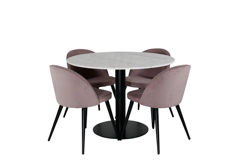 Estelle Spisegruppe 106 cm Rund med 4 Velvet Stoler, Sort