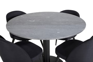 Estelle Spisegruppe 106 cm Rund med 4 Velvet Stoler - Sort - Møbler - Bord - Spisegruppe