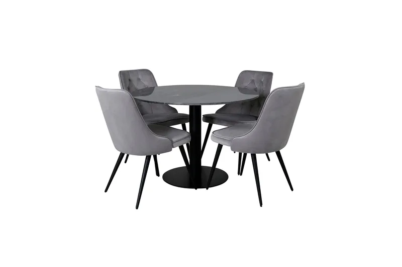 Estelle Spisegruppe 106 cm Rund med 4 Velvet Stoler, Sort