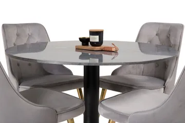 Estelle Spisegruppe 106 cm Rund med 4 Velvet Stoler - Sort/Guld - Møbler - Bord - Spisegruppe