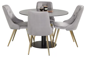 Estelle Spisegruppe 106 cm Rund med 4 Velvet Stoler - Sort/Guld - Møbler - Bord - Spisegruppe