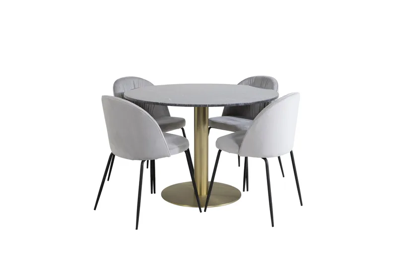 Estelle Spisegruppe 106 cm Rund med 4 Wrinkles Stoler, Sort/Guld