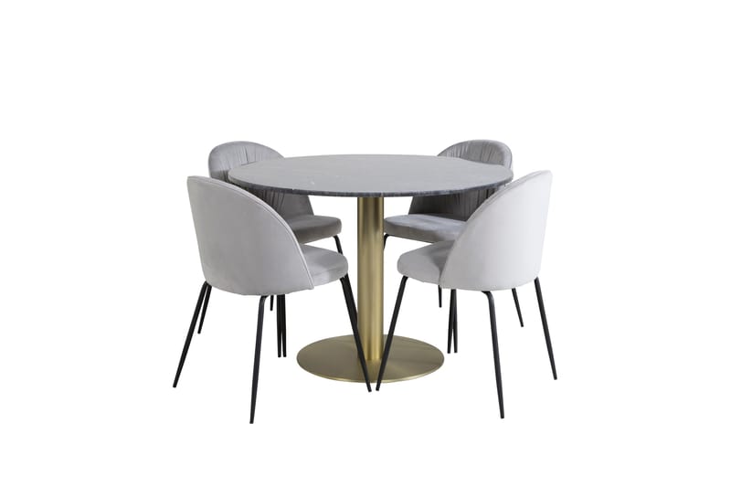 Estelle Spisegruppe 106 cm Rund med 4 Wrinkles Stoler, Sort/Guld