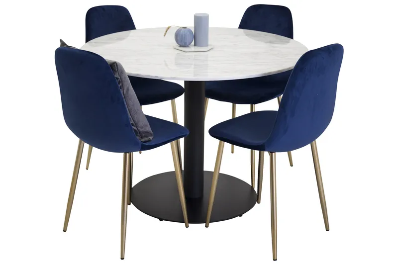 Estelle Spisegruppe 106 cm Rund med 4 Polar Stoler, Sort