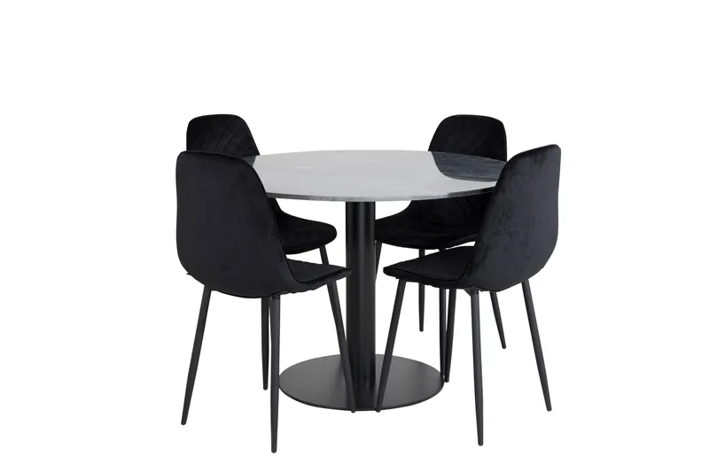 Estelle Spisegruppe 106 cm Rund med 4 Polar Stoler, Sort