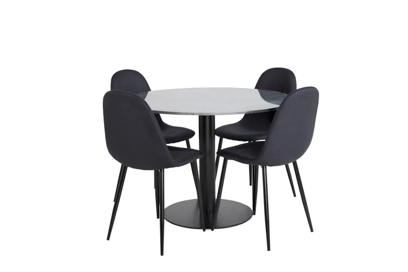 Estelle Spisegruppe 106 cm Rund med 4 Polar Stoler, Sort