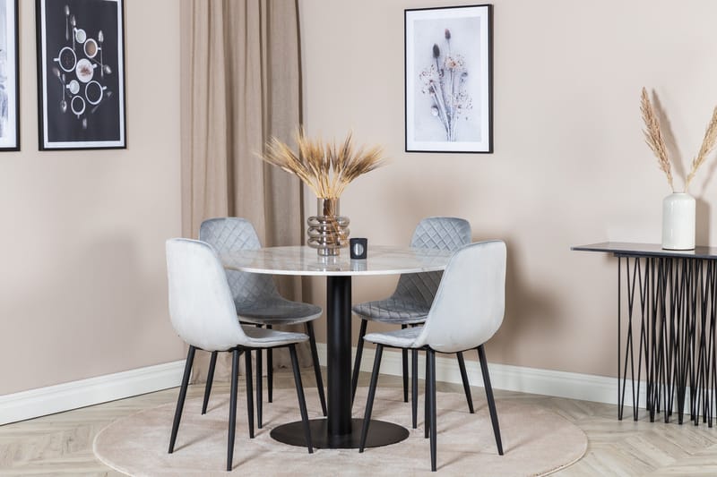 Estelle Spisegruppe 106 cm Rund med 4 Polar Stoler - Sort - Møbler - Bord - Spisegruppe