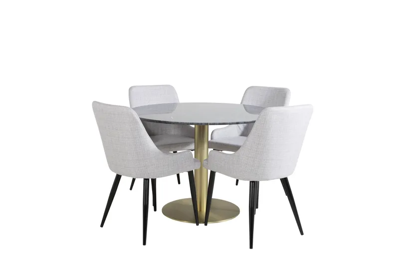 Estelle Spisegruppe 106 cm Rund med 4 Plaza Stoler, Sort/Guld