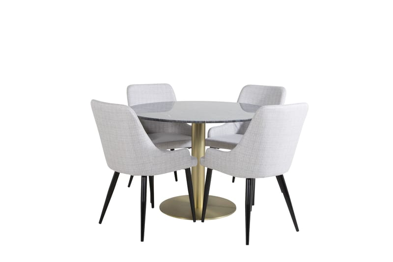 Estelle Spisegruppe 106 cm Rund med 4 Plaza Stoler, Sort/Guld