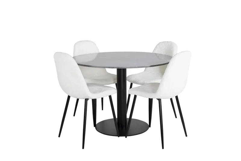 Estelle Spisegruppe 106 cm Rund med 4 Polar Stoler, Sort