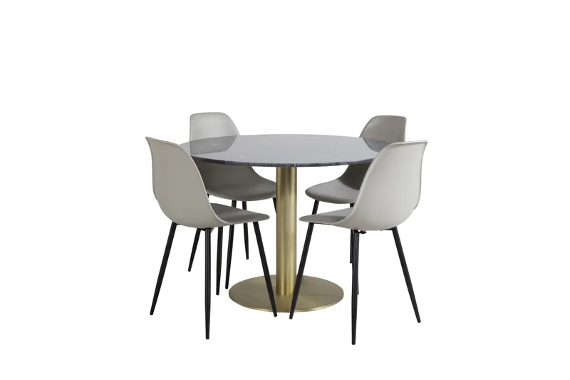 Estelle Spisegruppe 106 cm Rund med 4 Polar Stoler, Sort/Guld