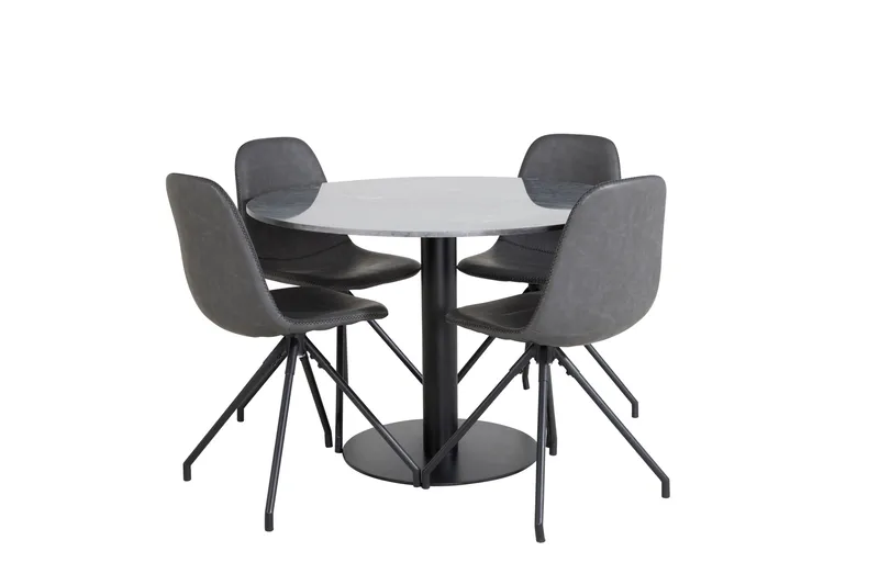 Estelle Spisegruppe 106 cm Rund med 4 Polar Stoler, Sort