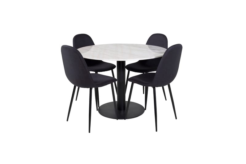 Estelle Spisegruppe 106 cm Rund med 4 Polar Stoler, Sort