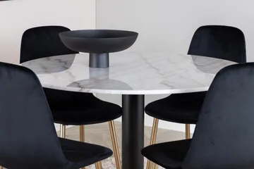 Estelle Spisegruppe 106 cm Rund med 4 Polar Stoler - Sort/Guld - Møbler - Bord - Spisegruppe