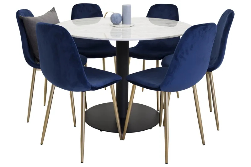 Estelle Spisegruppe 106 cm Rund med 6 Polar Stoler, Sort