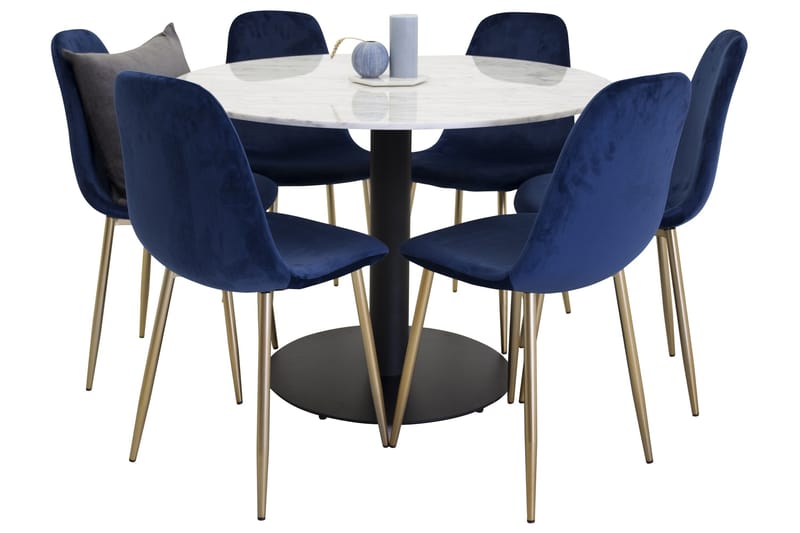 Estelle Spisegruppe 106 cm Rund med 6 Polar Stoler, Sort