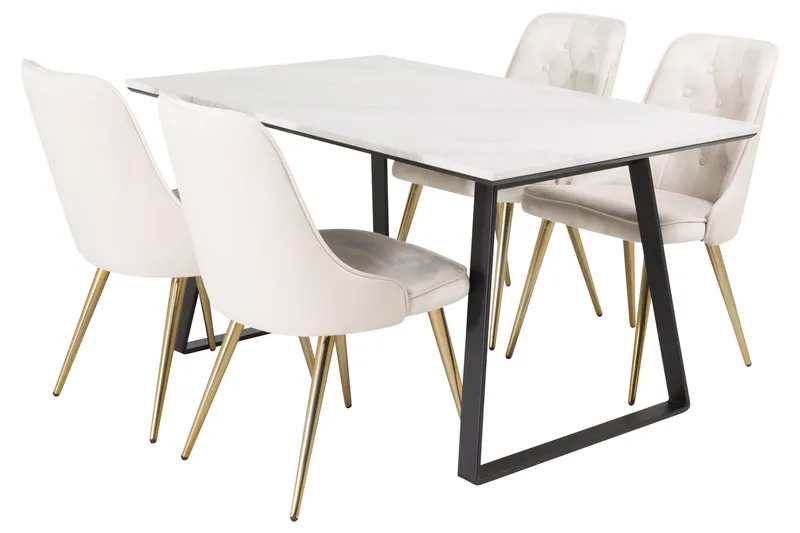 Estelle Spisegruppe 140 cm Rektangulær med 4 Velvet Stoler, Beige