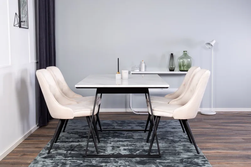 Estelle Spisegruppe 140 cm Rektangulær med 4 Velvet Stoler, Beige