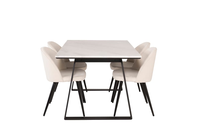 Estelle Spisegruppe 140 cm Rektangulær med 4 Velvet Stoler, Beige