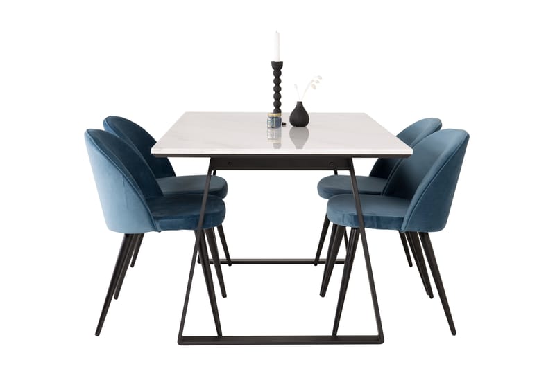 Estelle Spisegruppe 140 cm Rektangulær med 4 Velvet Stoler - Sort - Møbler - Bord - Spisegruppe