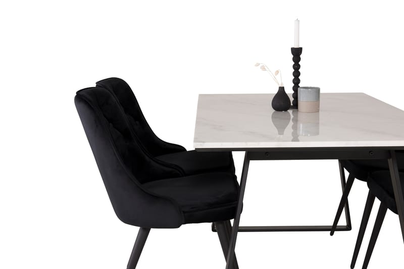 Estelle Spisegruppe 140 cm Rektangulær med 4 Velvet Stoler - Sort - Møbler - Bord - Spisegruppe