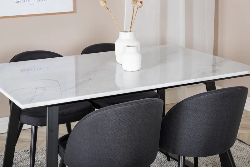 Estelle Spisegruppe 140 cm Rektangulær med 4 Velvet Stoler - Sort - Møbler - Bord - Spisegruppe