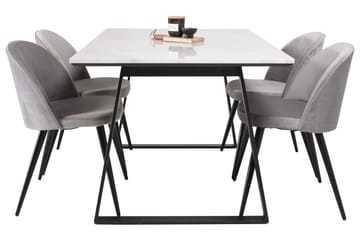 Estelle Spisegruppe 140 cm Rektangulær med 4 Velvet Stoler - Sort - Møbler - Bord - Spisegruppe