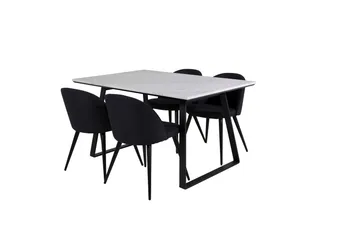 Estelle Spisegruppe 140 cm Rektangulær med 4 Velvet Stoler - Sort - Møbler - Bord - Spisegruppe