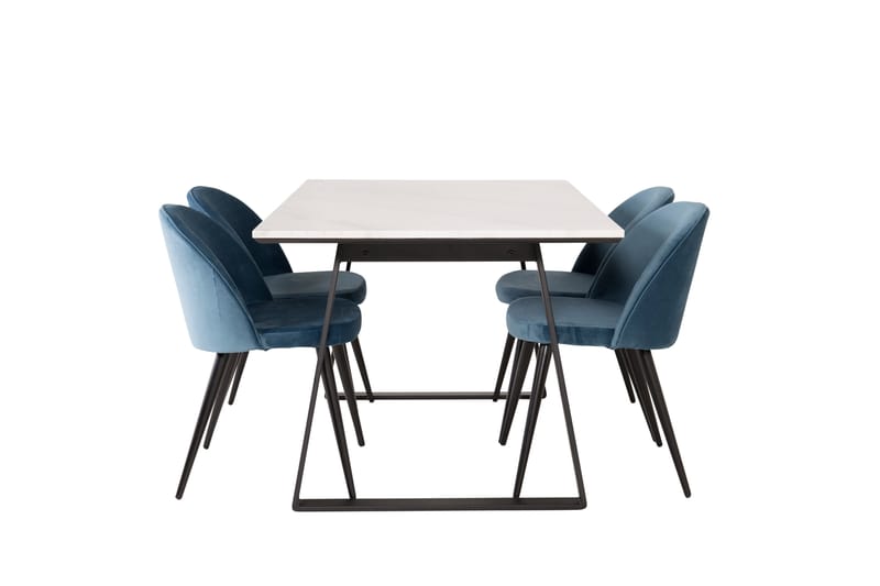 Estelle Spisegruppe 140 cm Rektangulær med 4 Velvet Stoler, Sort
