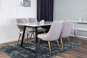 Estelle Spisegruppe 140 cm Rektangulær med 4 Velvet Stoler - Sort/Guld - Møbler - Bord - Spisegruppe