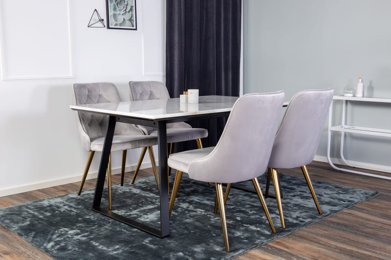 Estelle Spisegruppe 140 cm Rektangulær med 4 Velvet Stoler - Sort/Guld - Møbler - Bord - Spisegruppe