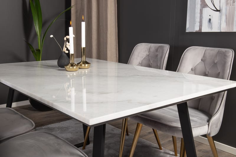 Estelle Spisegruppe 140 cm Rektangulær med 4 Velvet Stoler - Sort/Guld - Møbler - Bord - Spisegruppe