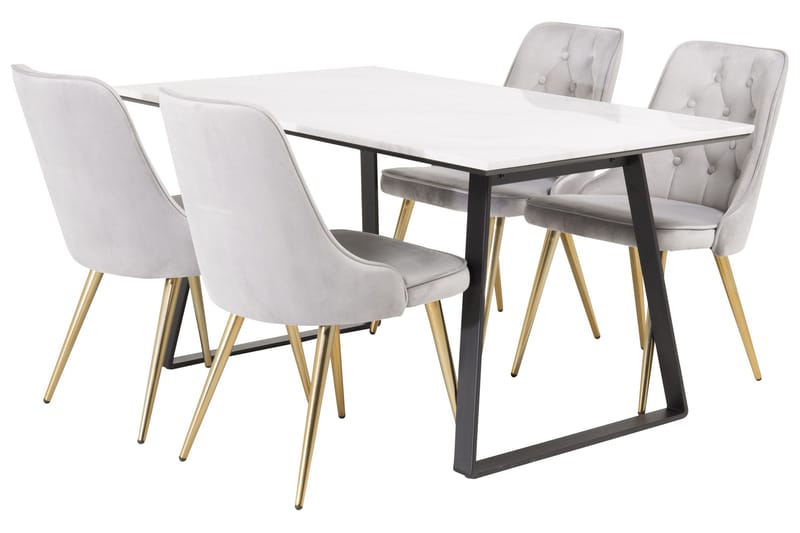 Estelle Spisegruppe 140 cm Rektangulær med 4 Velvet Stoler, Sort/Guld