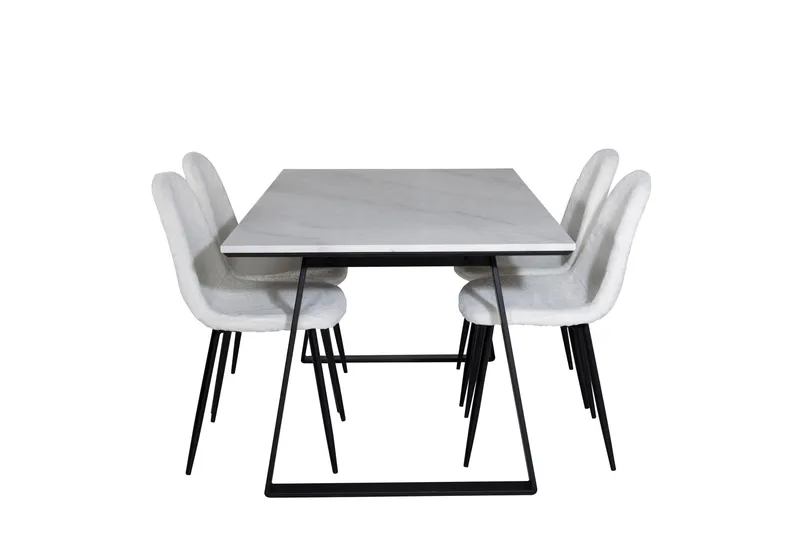 Estelle Spisegruppe 140 cm Rektangulær med 4 Polar Stoler, Sort